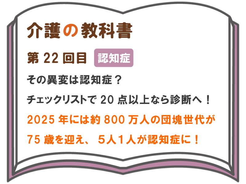 その異変は認知症 チェックリストで20点以上なら診断へ 2025年には約800万人の団塊世代が75歳を迎え ５人１人が認知症 に 介護の教科書 みんなの介護