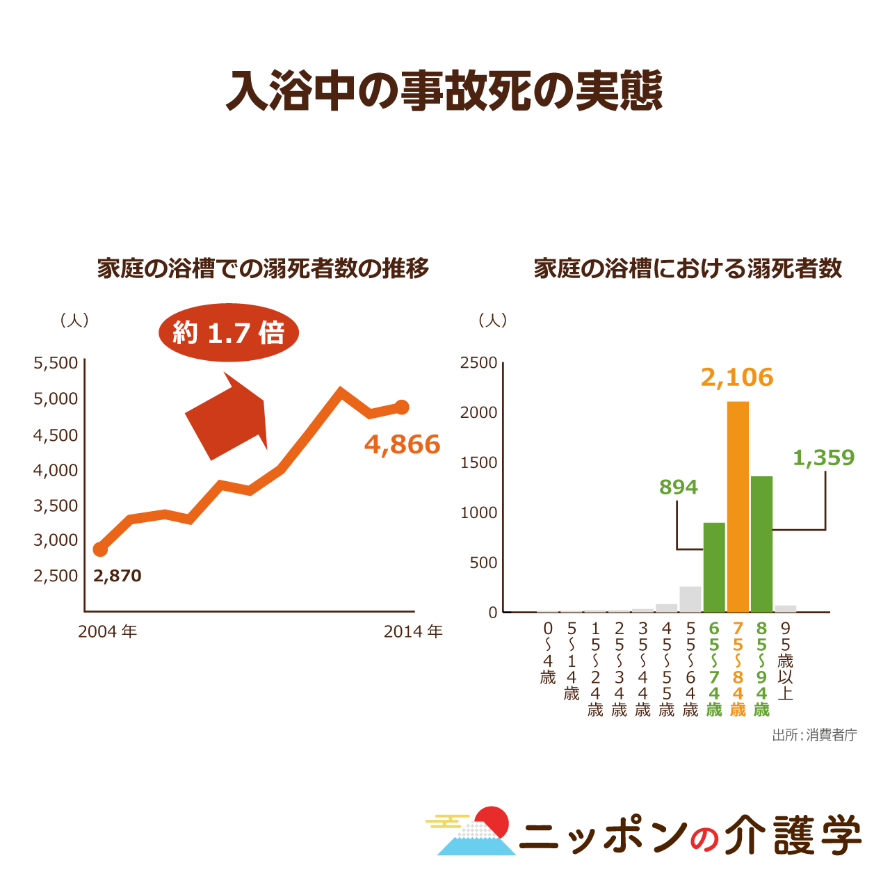 入浴中の溺死者数が10年で1 7倍に お湯が熱すぎる 10分以上の長風呂 など 高齢者にとって浴室には危険がいっぱい ニッポンの介護学 みんなの介護