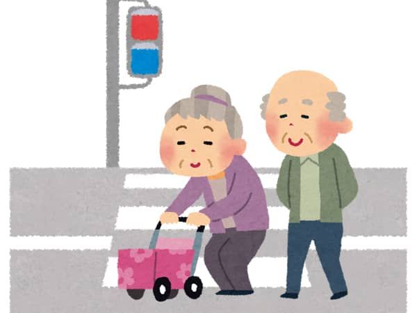 横断歩道を渡る高齢者の歩行スピードが遅いと青から赤に変わるまでに交通事故に遭う可能性が高まる