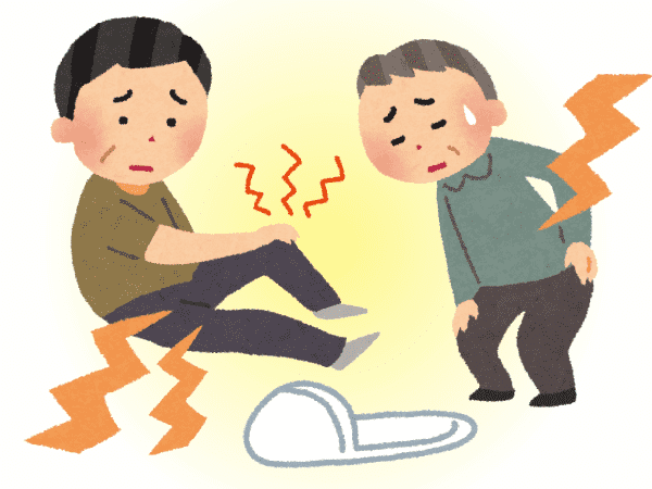 老いが原因で日常生活で転んでしまったり、ふらついてしまったりと危ないシーンがある。