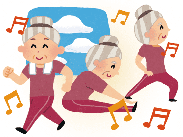 おじいさんおばあさんが体操をしているイラスト