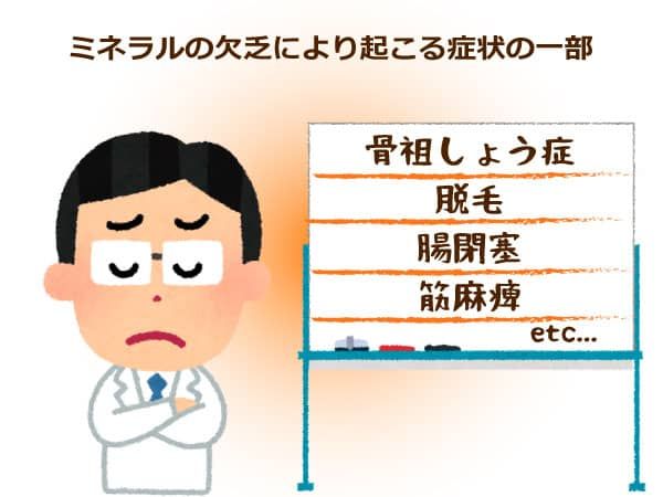 ミネラルの欠乏で起こる症状の一部