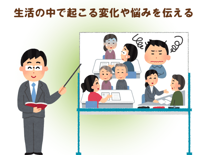 生活の中で起こる変化や悩みを伝える