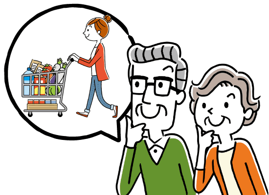 特養での買い物代行サービスを想像するイメージイラスト