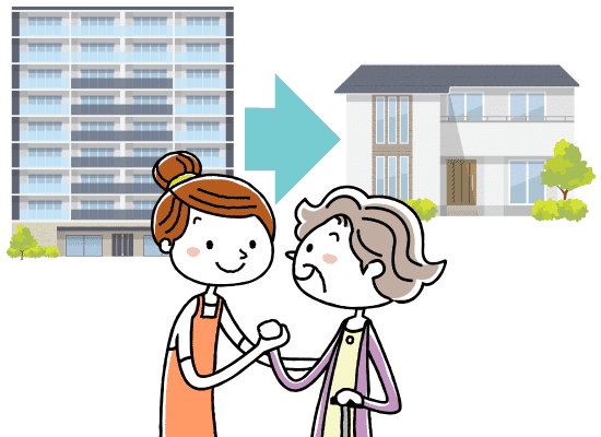在宅介護をする若い女性と杖をつく高齢女性