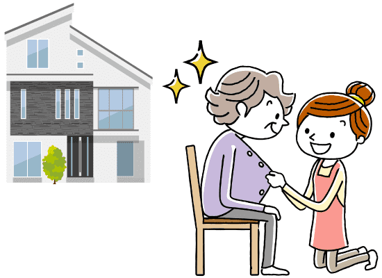 訪問介護サービスでおばあさんの衣服の着脱を手伝う若い女性