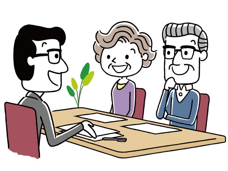 男性に相談をする老夫婦のイメージイラスト