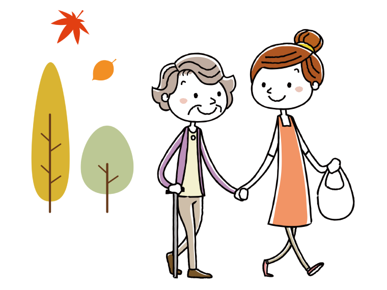 介護士とお婆さんが歩いているイメージイラスト