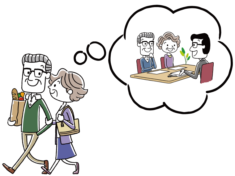 サービスの相談を相談員にお願いしようとしている夫婦