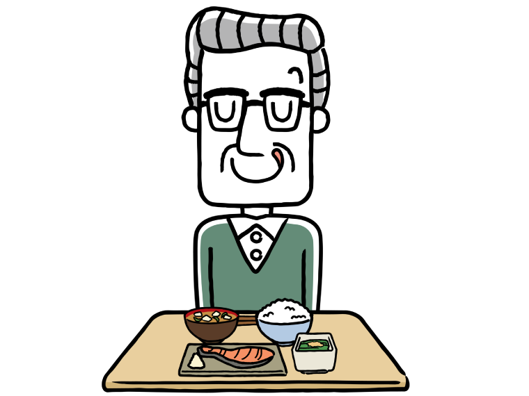 和食を前にする高齢者