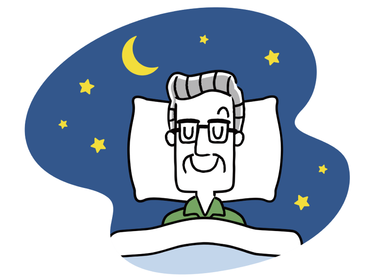 ぐっすりと眠っている男性高齢者