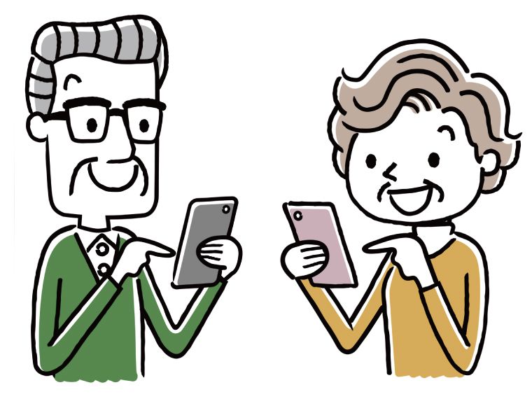 スマホを見る老夫婦