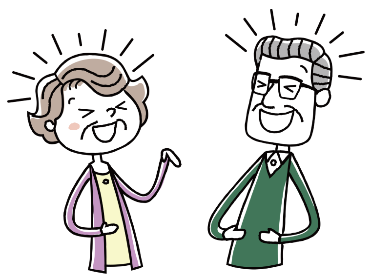 お互い笑いあっている高齢夫婦