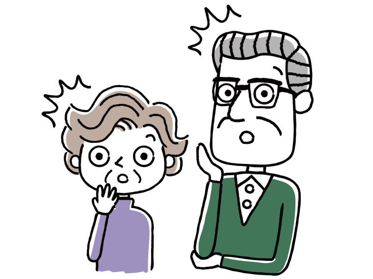 何かに驚いている高齢夫婦