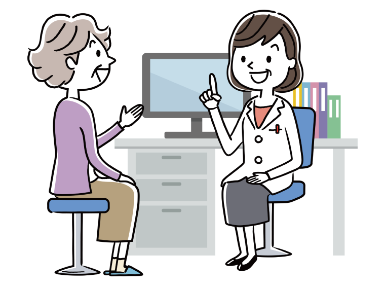 医師と看取りについて話している高齢女性