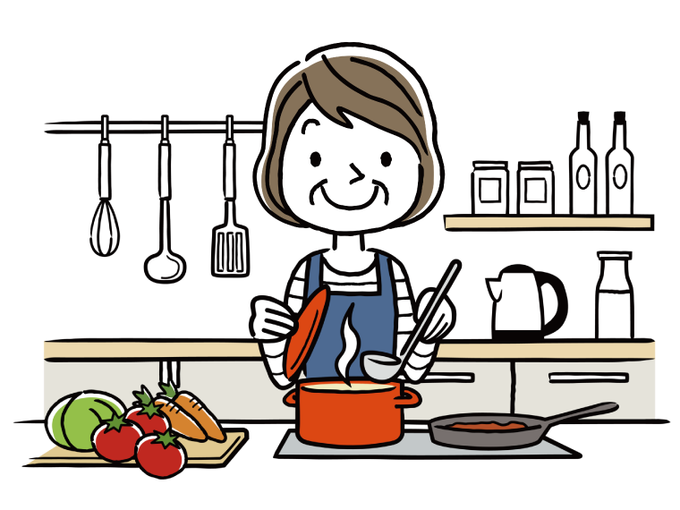 部屋で料理を楽しんでいる高齢女性