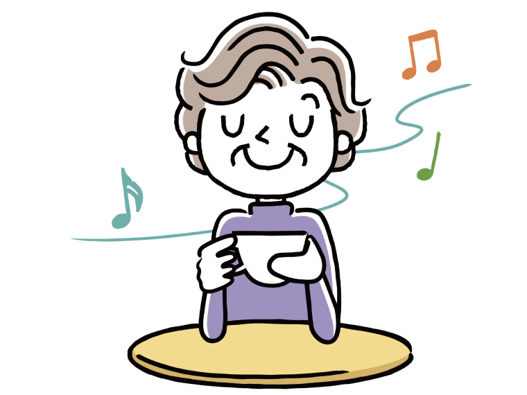 音楽を聴いている高齢女性