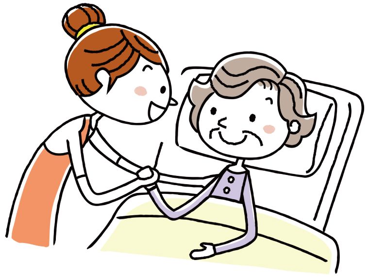 高齢者と手をつなぐ若い女性
