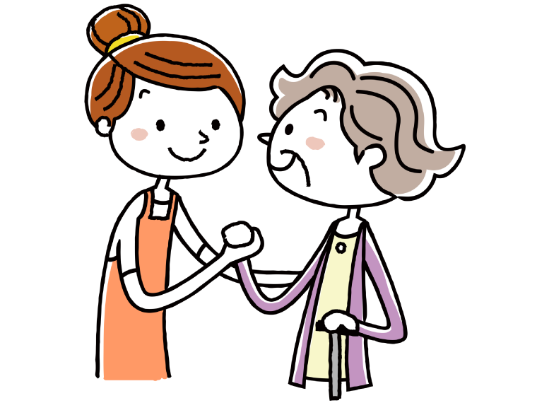 高齢者の介助をする若い女性