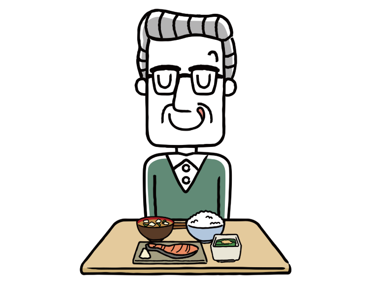 和食を美味しく食べようとしている高齢男性