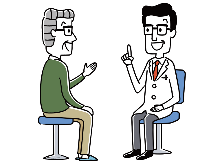 椅子に座って話をする医師と高齢男性