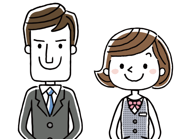 並んで立つ二人のスーツ姿の若い男女