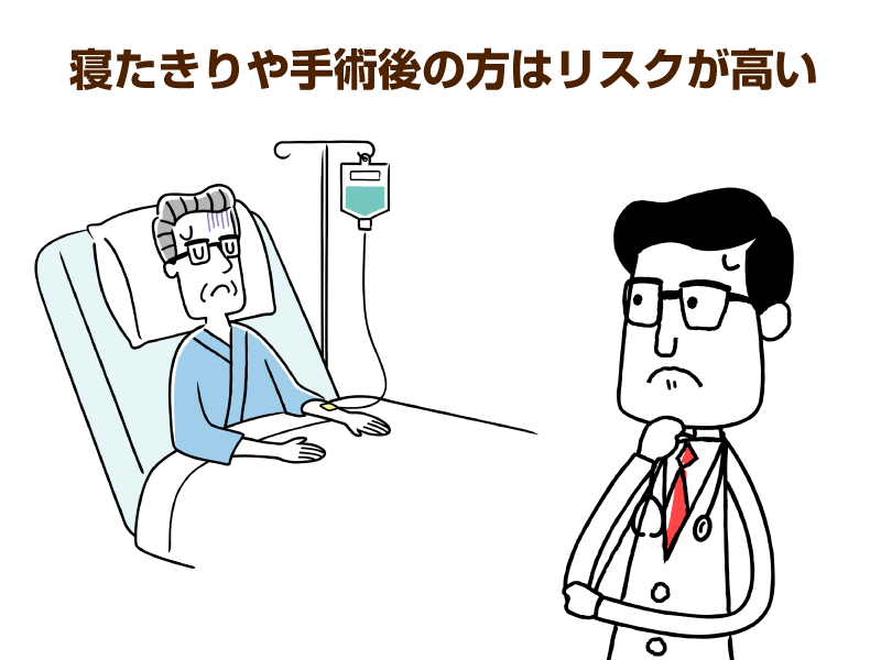 日常生活でもエコノミークラス症候群に 手術後に入院中 寝たきりの方は要注意 災害時の対策も踏まえて予防方法を解説 介護の教科書 みんなの介護