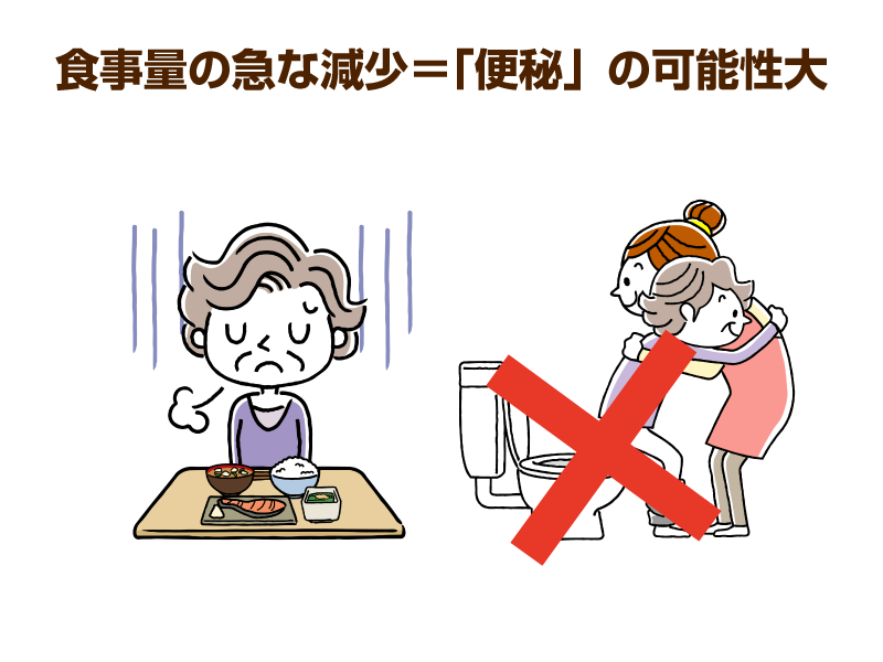 食べ物の前で落ち込む高齢女性と、トレイ介助の様子