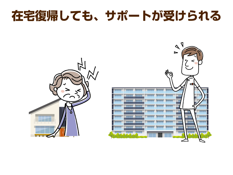 家の前で頭を痛めている様子の高齢女性と、建物の前で立っている白衣を着た男性