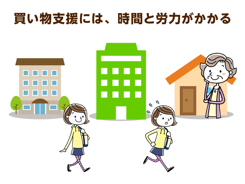 マンションと建物、家を行き継ぐ若い女性と、家の前にいる高齢女性
