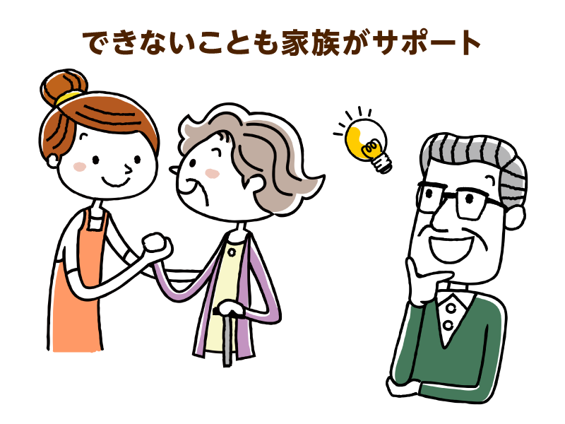 食料の袋と、頭に疑問符を浮かべた高齢女性