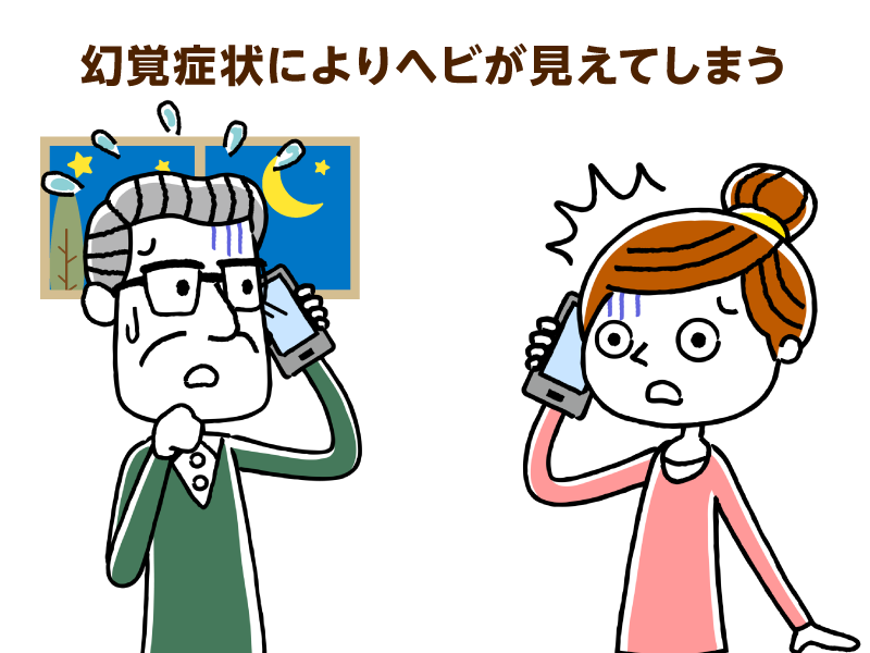 幻覚症状によりヘビが見えてしまう