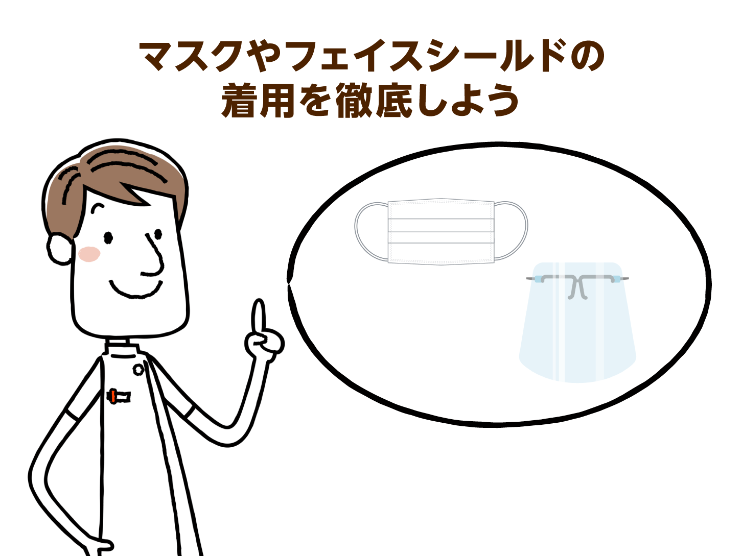 マスクやフェイスシールドの着用を徹底しよう