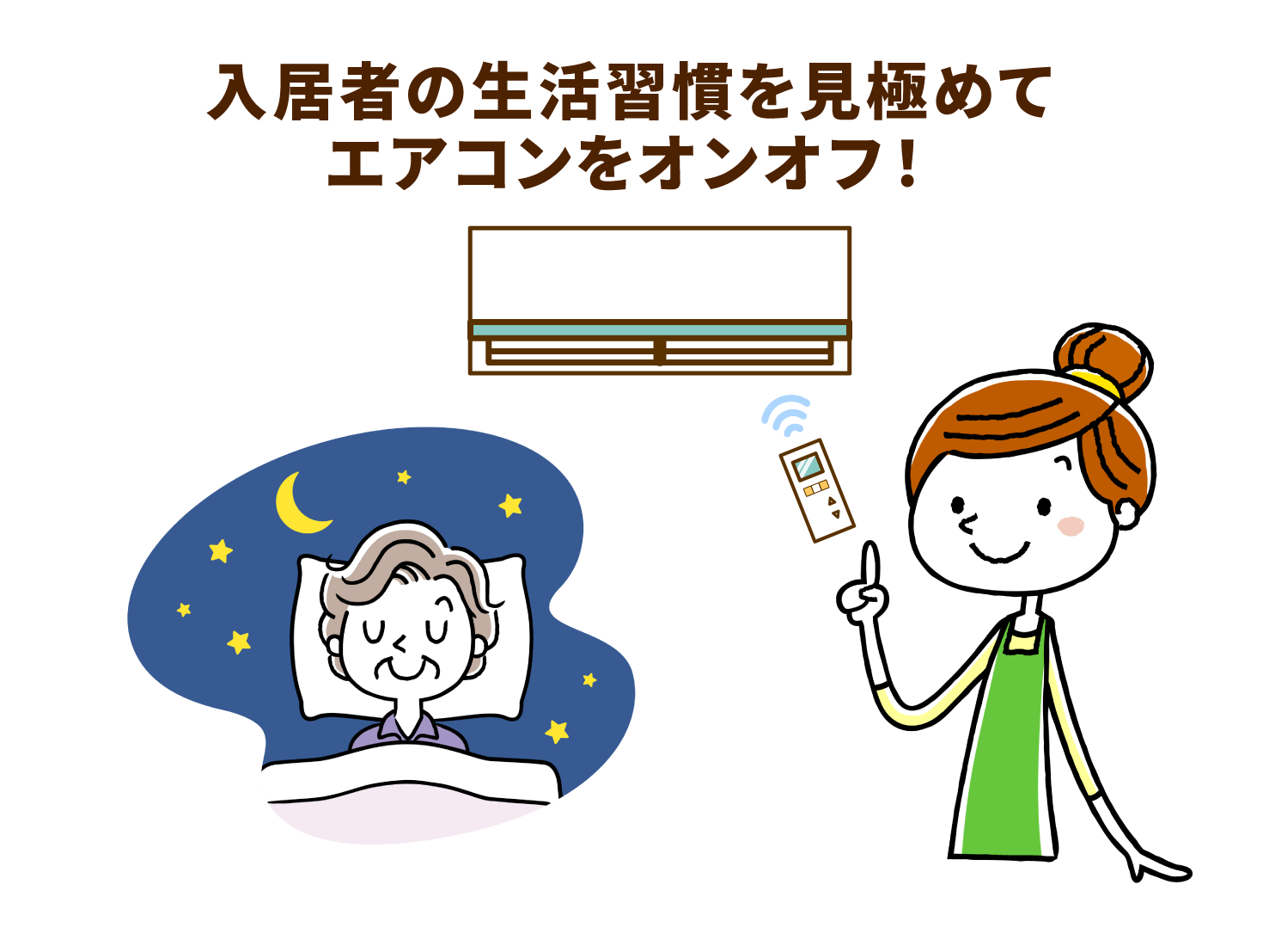 入居者の生活習慣を見極めてエアコンをオンオフ！
