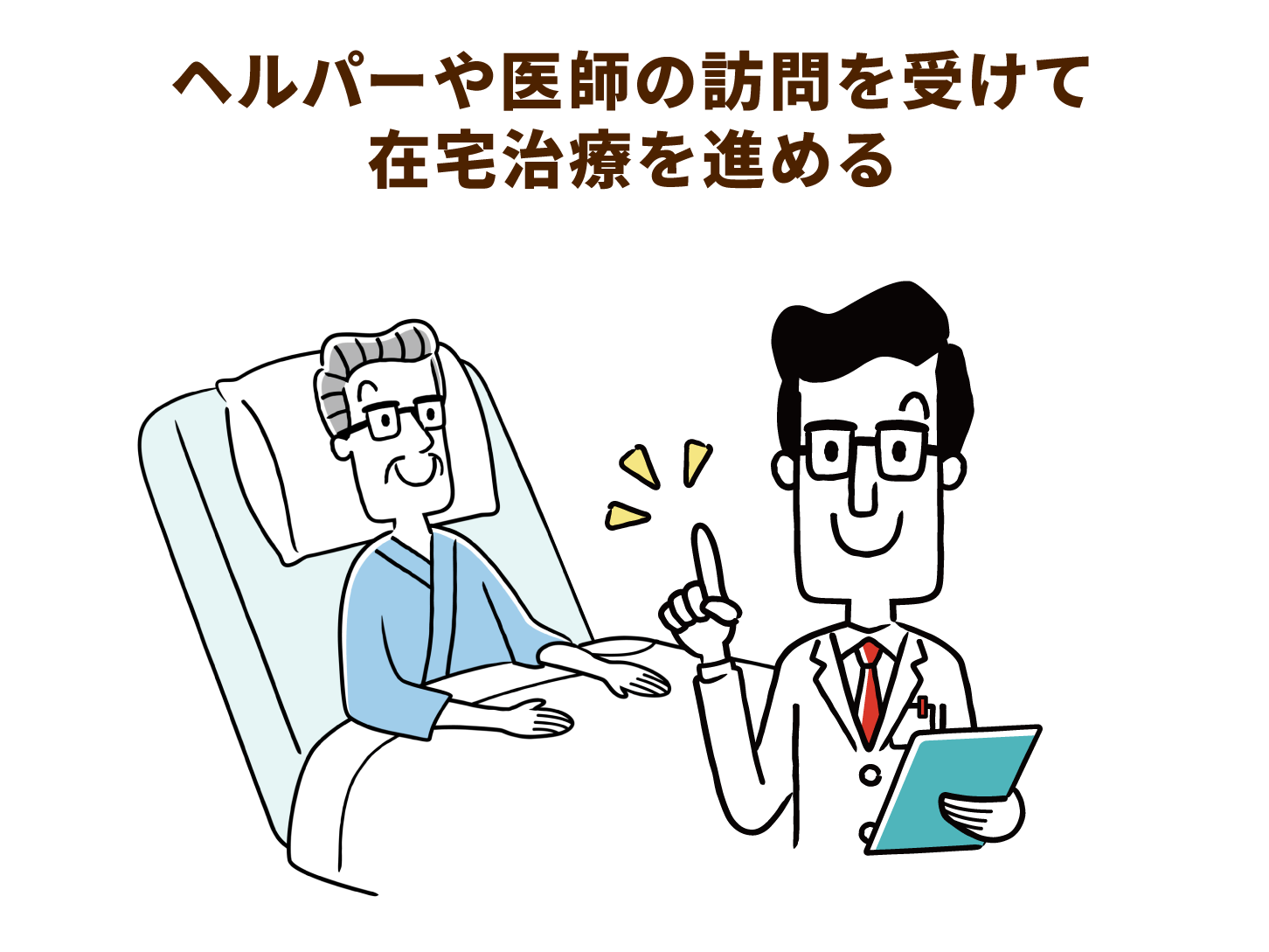 ヘルパーや医師の訪問を受けて在宅治療を進める