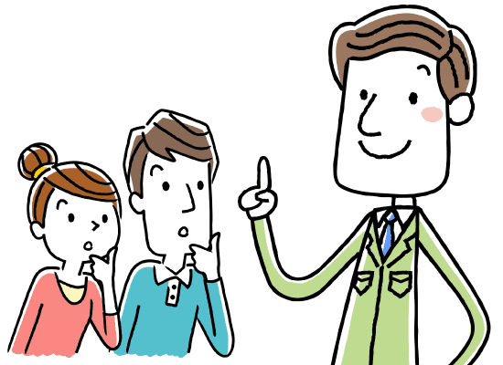 若い女性の介護者の話をするスーツ姿の男性