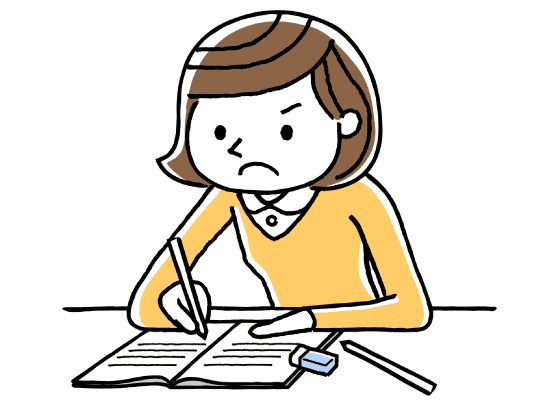 ペンをもってノートに書きこむ女性
