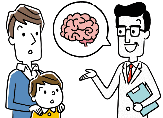 認知症の症状を説明する医師とそれを聞く親子