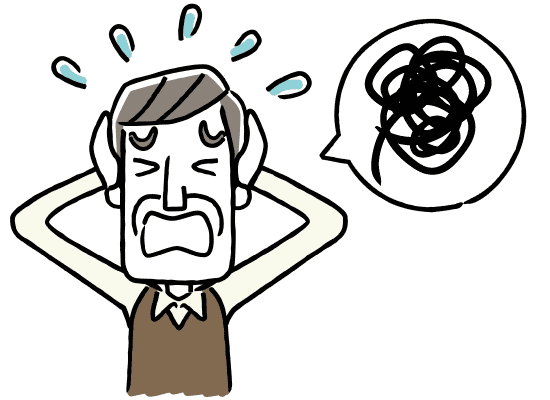 言葉に詰まって頭を抱える高齢男性