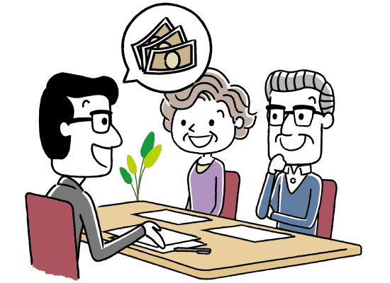 身元保証人サービスにかかる金額の説明をするスーツ姿の男性