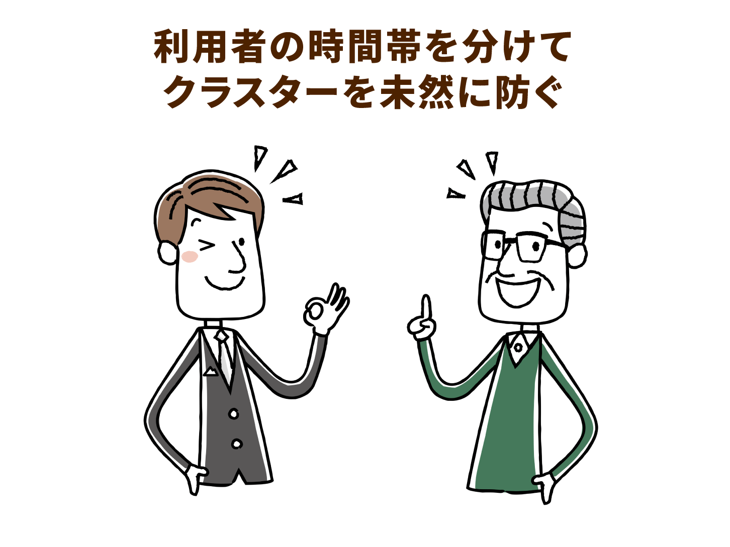 利用者の時間帯を分けてクラスターを未前に防ぐ