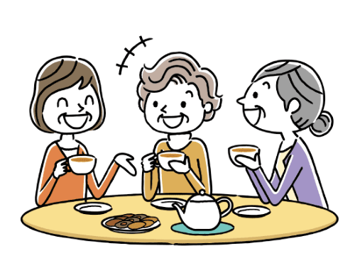 紅茶を飲みながら薬を使わない認知症の治療方法について話し合う女性たち