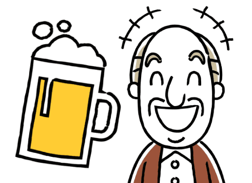 ビールを前に笑顔の高齢男性