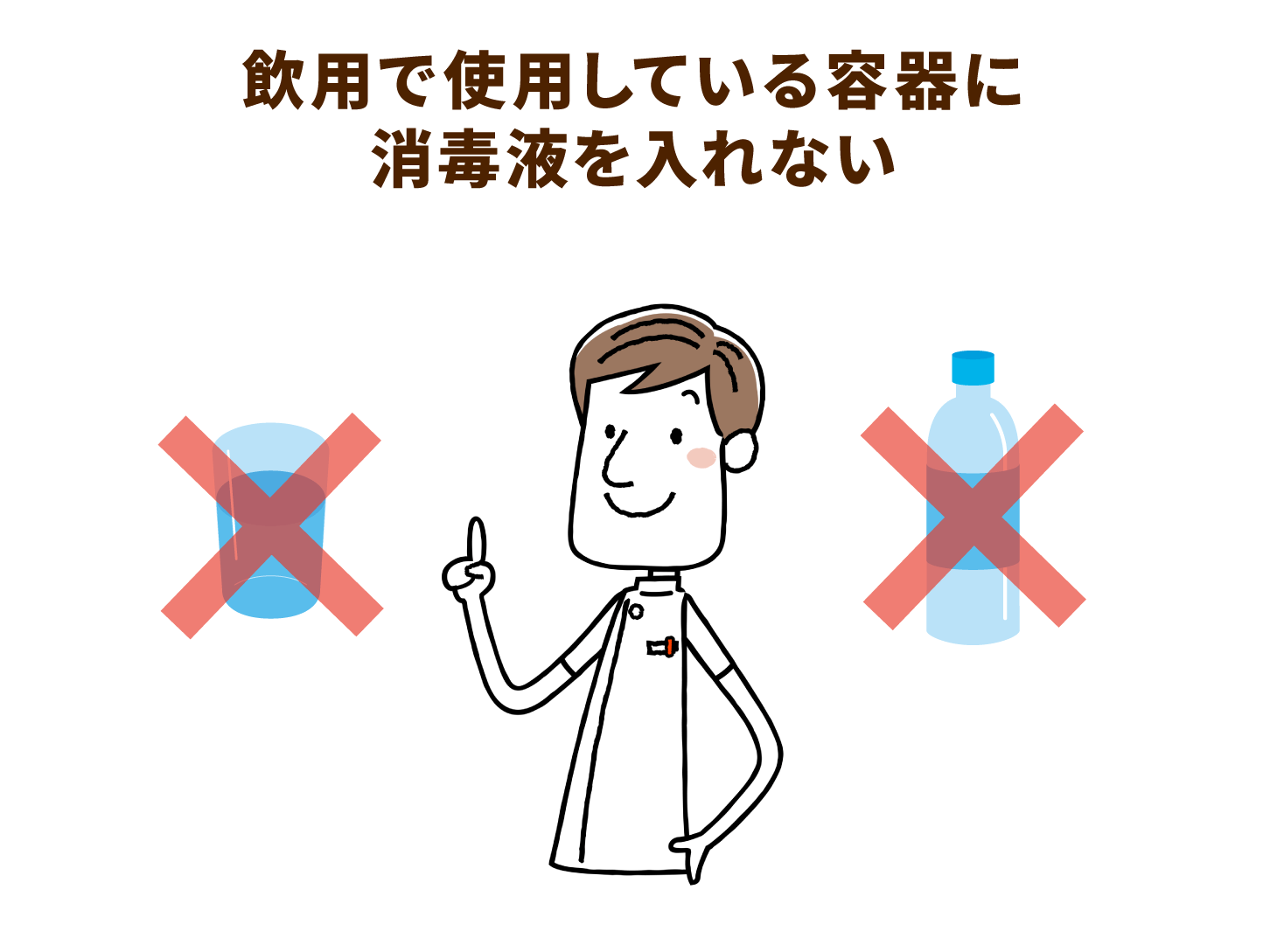 飲用で使用している容器に消毒液を入れない