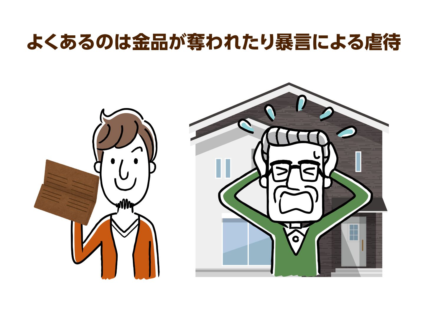 よくあるのは金品が奪われたり暴言による虐待