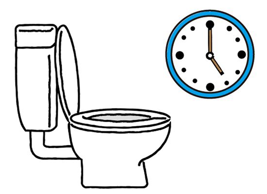 ５時を指した時計とトイレ