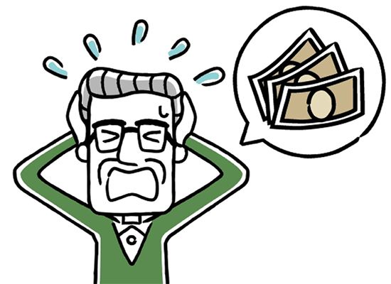 お金のことを考えて頭を抱える高齢男性