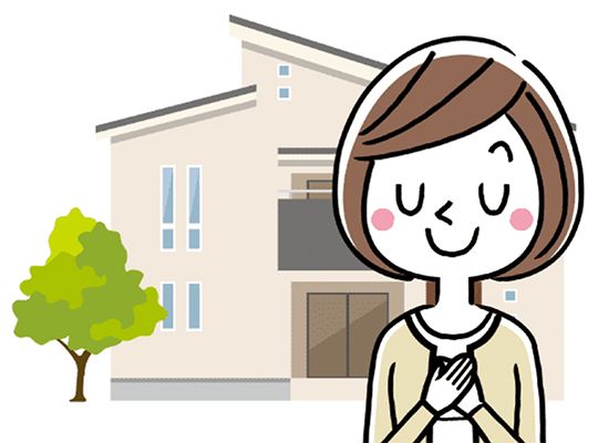 胸に手を当てて安心した様子の若い女性と、女性の自宅