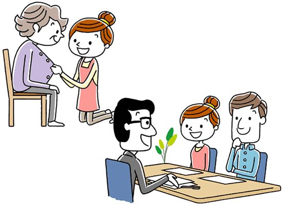入居者の病状や想定される入院期間を老人ホーム側と相談イメージイラスト
