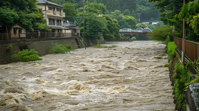 氾濫しそうな川の様子